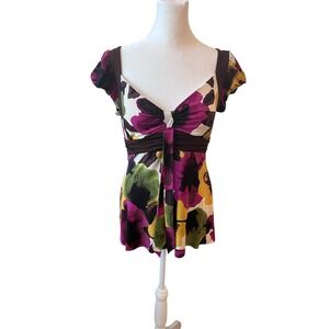 Three Pink Hearts‎ Trixxi Floral Print Top Sweetheart Neckline Blouse L